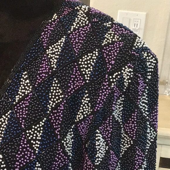 Nipon Night vintage beaded jacket, black/blue/white/purple, XL, NWT - Picture 6 of 14